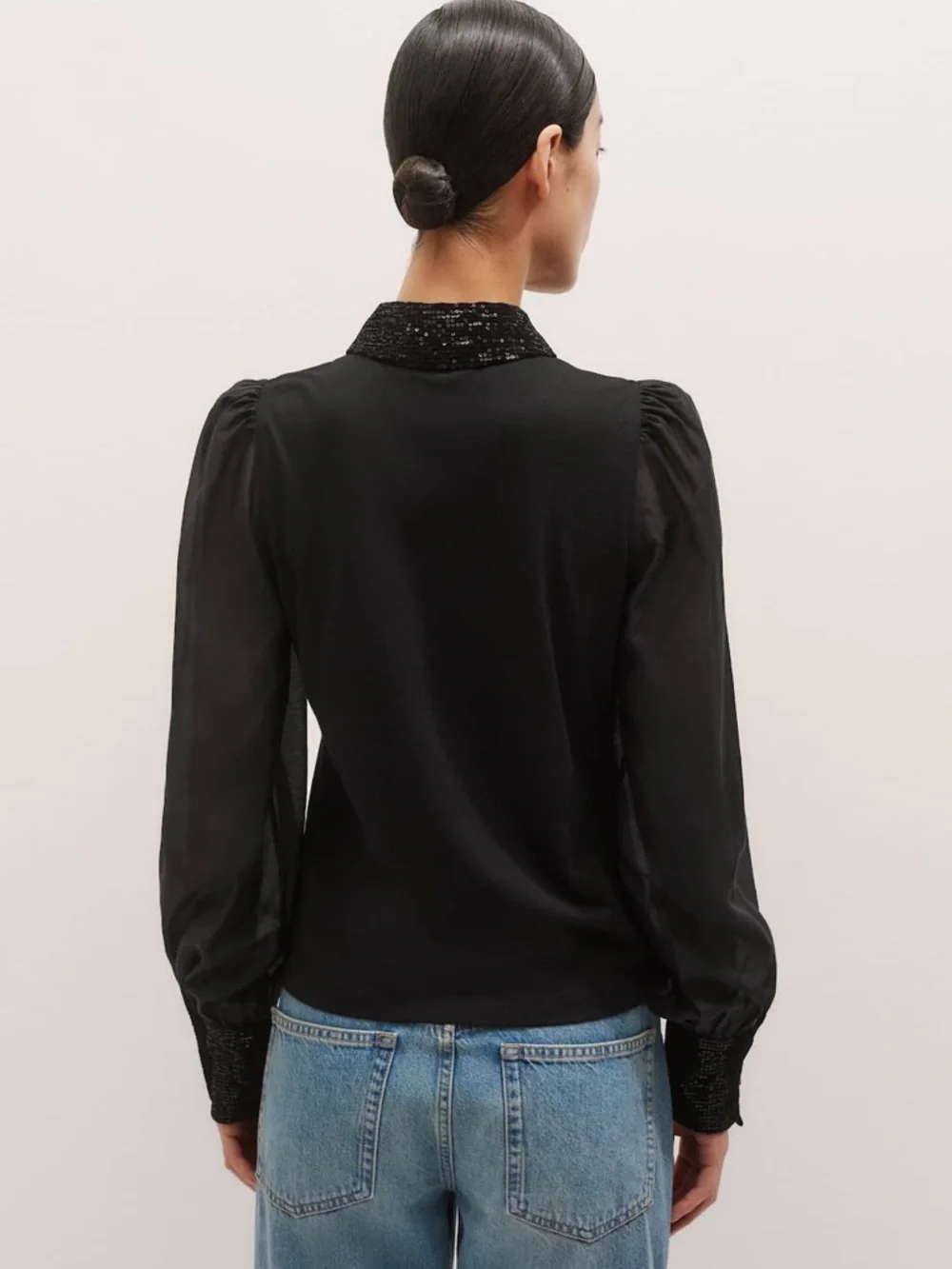 ME+EM Sequin Mixed Media Layering Shirt - Black Sz 12 - Picture 8 of 16